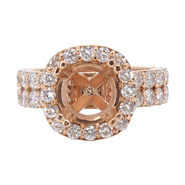 14K ROSE GOLD 12MM DOUBLE CUSHION HALO ENGAGEMENT RING